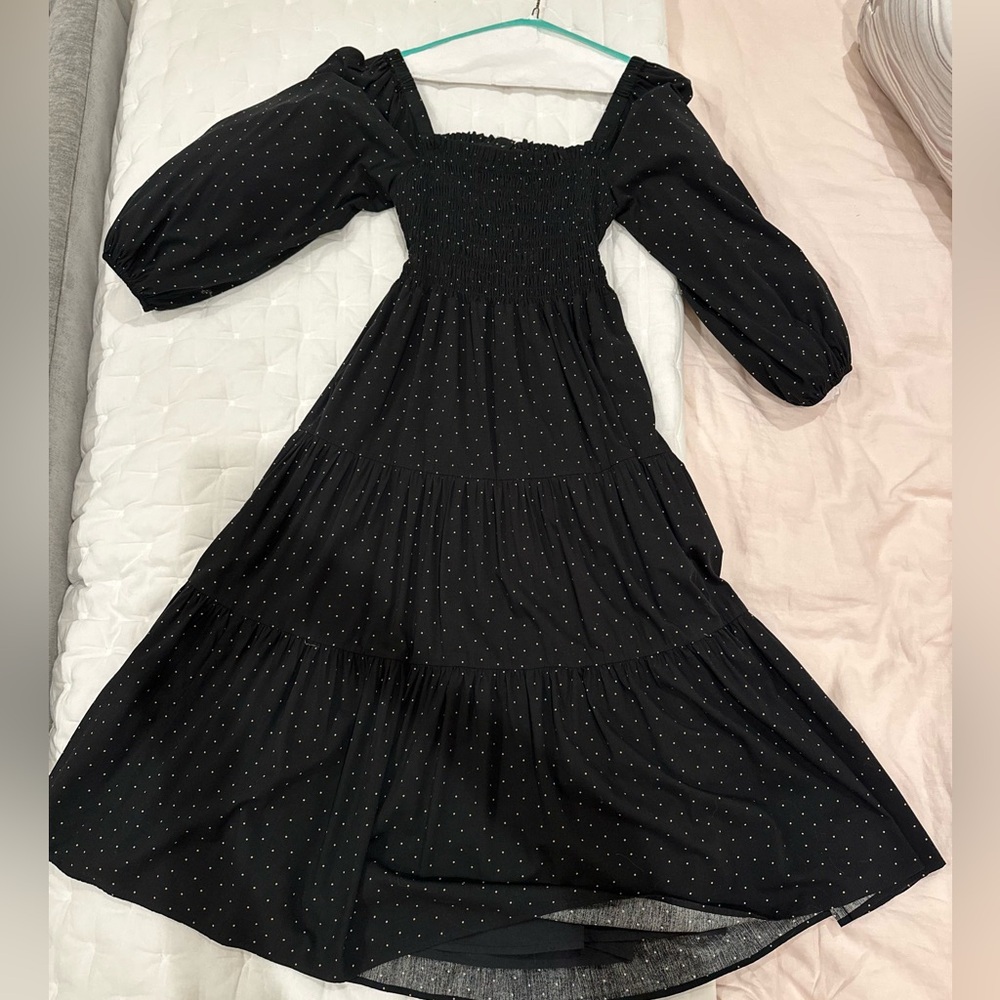Madewell Lucie Cutout-Back Midi Size Medium Black with the polka dots
